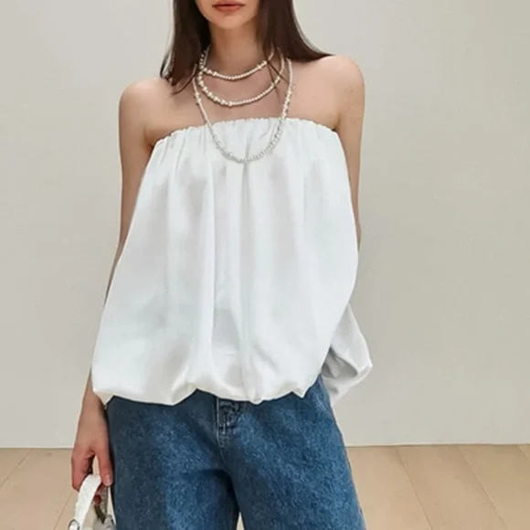 ❤️ Hello Gorgeous! Bubble Hem Tube Top - White - Picture 3 of 7